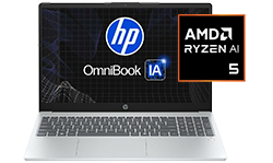 Potencia y precio imbatible. Fotograf&iacute;a de una Laptop HP OmniBook 3 NGAI 15-fn0051la. Procesador AMD Ryzen &trade; AI 5. RAM 16 GB. SSD 512 GB 