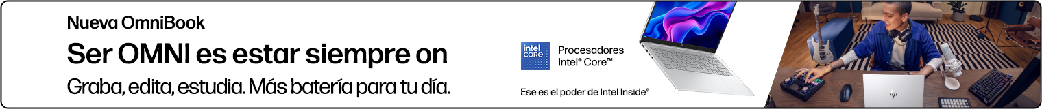 Nueva OmniBook. Ser OMNI es estar siempre on. Graba, edita, estudia. M&aacute;s bater&iacute;a para tu d&iacute;a.Procesadores Intel&reg; Core&trade; . Ese es el poder de Intel Inside&reg;. Un chico editando audio en caa en una Omnibook HP.