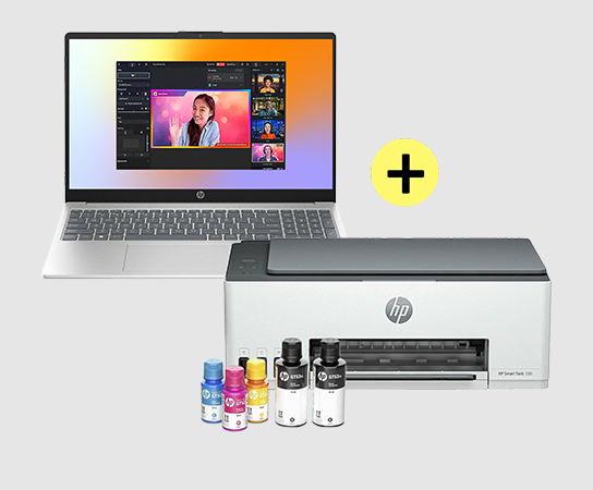 Imagen de una Laptop HP 15-fd1255la + Impresora Smart Tank 5...